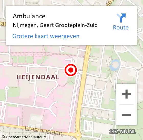 Locatie op kaart van de 112 melding: Ambulance Nijmegen, Geert Grooteplein-Zuid op 19 augustus 2018 08:56