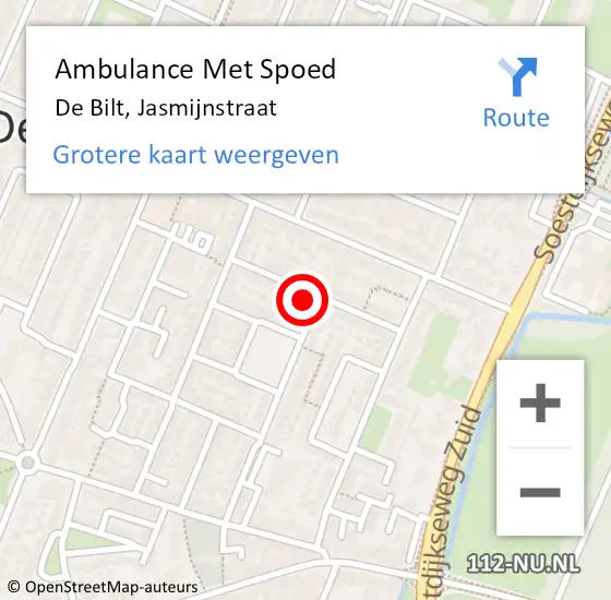 Locatie op kaart van de 112 melding: Ambulance Met Spoed Naar De Bilt, Jasmijnstraat op 19 augustus 2018 10:53