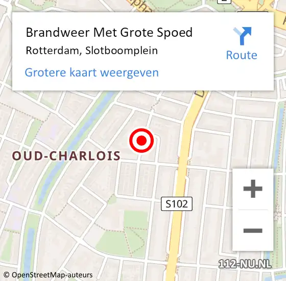 Locatie op kaart van de 112 melding: Brandweer Met Grote Spoed Naar Rotterdam, Slotboomplein op 19 augustus 2018 11:25