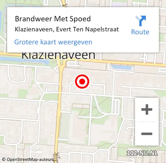 Locatie op kaart van de 112 melding: Brandweer Met Spoed Naar Klazienaveen, Evert Ten Napelstraat op 19 augustus 2018 16:30