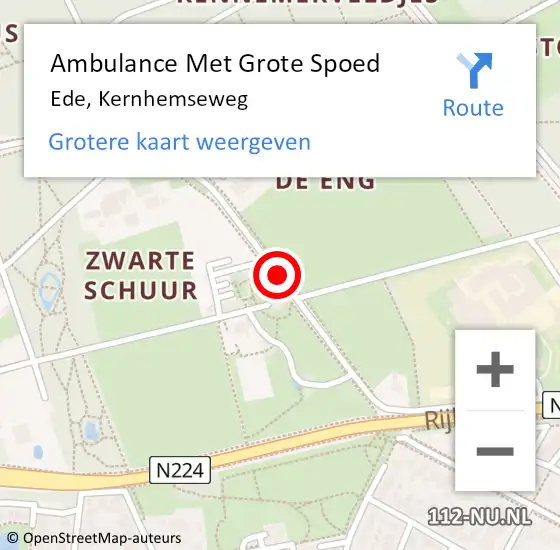 Locatie op kaart van de 112 melding: Ambulance Met Grote Spoed Naar Ede, Kernhemseweg op 19 augustus 2018 19:08