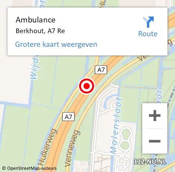 Locatie op kaart van de 112 melding: Ambulance Berkhout, A7 Re op 19 augustus 2018 20:32