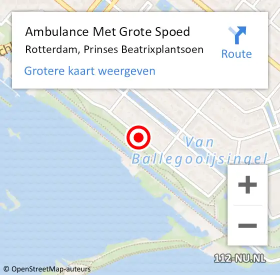 Locatie op kaart van de 112 melding: Ambulance Met Grote Spoed Naar Rotterdam, Prinses Beatrixplantsoen op 19 augustus 2018 20:36
