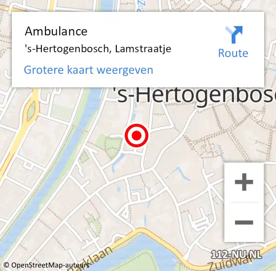 Locatie op kaart van de 112 melding: Ambulance 's-Hertogenbosch, Lamstraatje op 20 augustus 2018 02:04