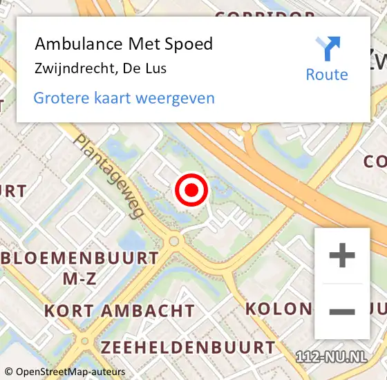 Locatie op kaart van de 112 melding: Ambulance Met Spoed Naar Zwijndrecht, De Lus op 20 augustus 2018 02:29