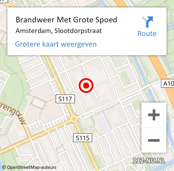 Locatie op kaart van de 112 melding: Brandweer Met Grote Spoed Naar Amsterdam, Slootdorpstraat op 20 augustus 2018 02:59
