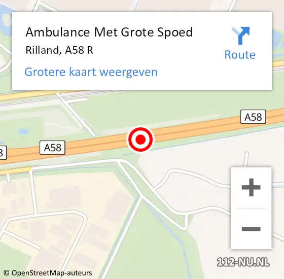 Locatie op kaart van de 112 melding: Ambulance Met Grote Spoed Naar Rilland, A58 R op 20 augustus 2018 06:20