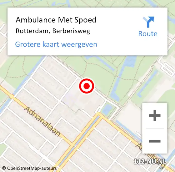 Locatie op kaart van de 112 melding: Ambulance Met Spoed Naar Rotterdam, Berberisweg op 20 augustus 2018 06:50