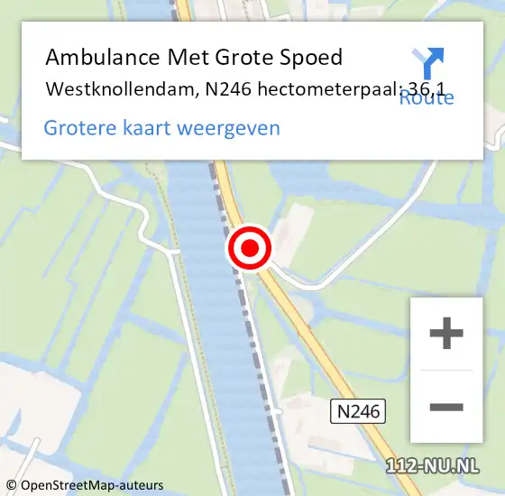 Locatie op kaart van de 112 melding: Ambulance Met Grote Spoed Naar Westknollendam, N246 hectometerpaal: 36,1 op 20 augustus 2018 09:24