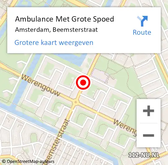 Locatie op kaart van de 112 melding: Ambulance Met Grote Spoed Naar Amsterdam, Beemsterstraat op 20 augustus 2018 11:22