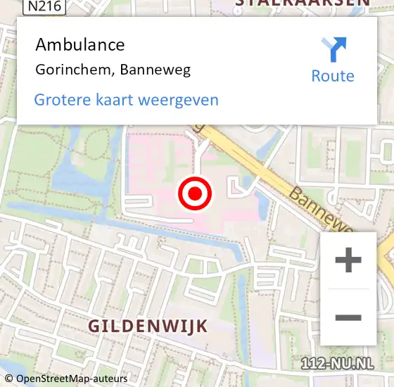 Locatie op kaart van de 112 melding: Ambulance Gorinchem, Banneweg op 20 augustus 2018 11:28