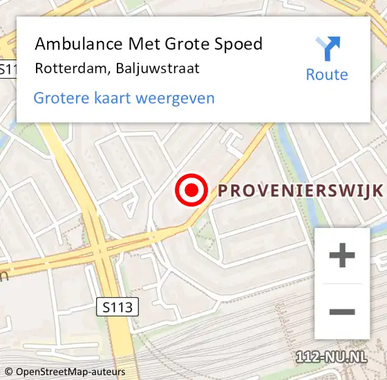 Locatie op kaart van de 112 melding: Ambulance Met Grote Spoed Naar Rotterdam, Baljuwstraat op 20 augustus 2018 12:14