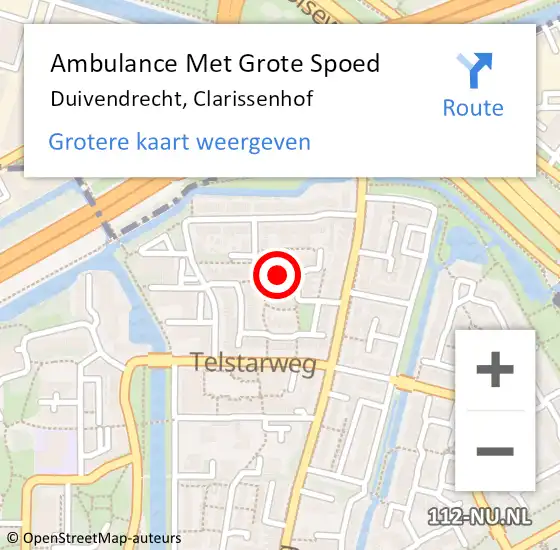 Locatie op kaart van de 112 melding: Ambulance Met Grote Spoed Naar Duivendrecht, Clarissenhof op 20 augustus 2018 12:15