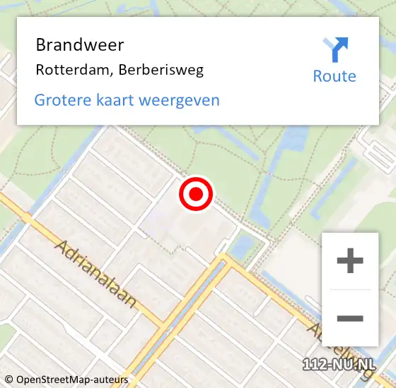 Locatie op kaart van de 112 melding: Brandweer Rotterdam, Berberisweg op 20 augustus 2018 12:35