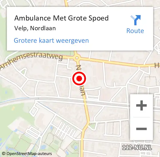 Locatie op kaart van de 112 melding: Ambulance Met Grote Spoed Naar Velp, Nordlaan op 20 augustus 2018 14:07