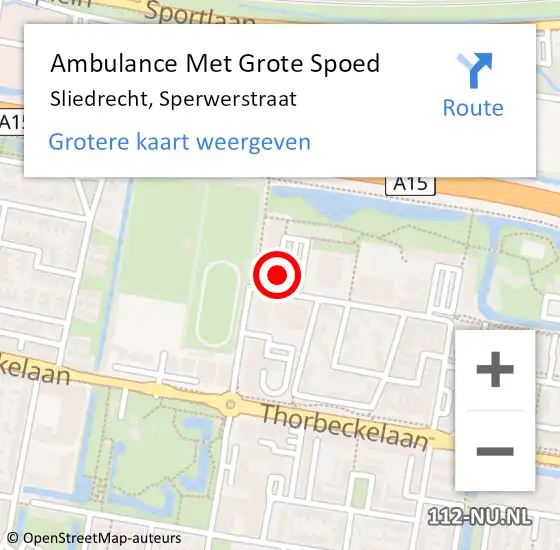 Locatie op kaart van de 112 melding: Ambulance Met Grote Spoed Naar Sliedrecht, Sperwerstraat op 20 augustus 2018 14:38
