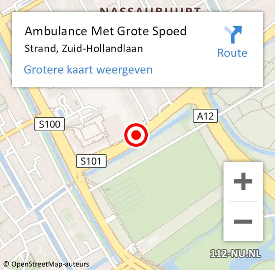 Locatie op kaart van de 112 melding: Ambulance Met Grote Spoed Naar Strand, Zuid-Hollandlaan op 20 augustus 2018 15:52