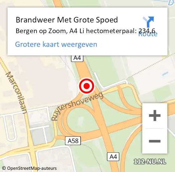 Locatie op kaart van de 112 melding: Brandweer Met Grote Spoed Naar Bergen op Zoom, A4 Li hectometerpaal: 234,6 op 20 augustus 2018 16:52