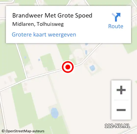 Locatie op kaart van de 112 melding: Brandweer Met Grote Spoed Naar Midlaren, Tolhuisweg op 20 augustus 2018 21:55