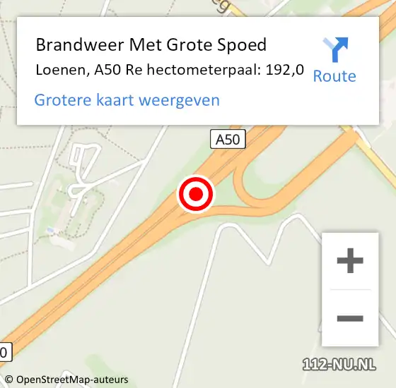 Locatie op kaart van de 112 melding: Brandweer Met Grote Spoed Naar Loenen, A50 Re hectometerpaal: 192,0 op 20 augustus 2018 22:00