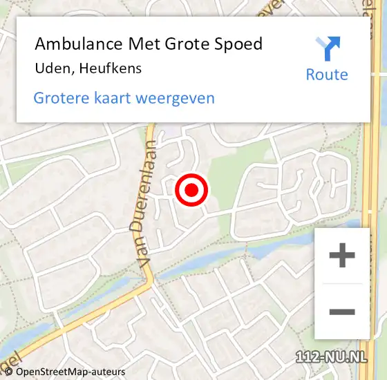 Locatie op kaart van de 112 melding: Ambulance Met Grote Spoed Naar Uden, Heufkens op 20 augustus 2018 22:05