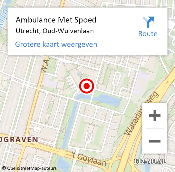 Locatie op kaart van de 112 melding: Ambulance Met Spoed Naar Utrecht, Oud-Wulvenlaan op 20 augustus 2018 22:20