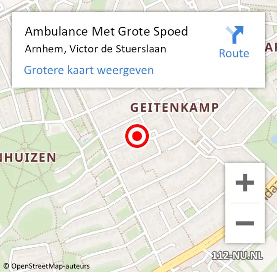 Locatie op kaart van de 112 melding: Ambulance Met Grote Spoed Naar Arnhem, Victor de Stuerslaan op 21 augustus 2018 07:50