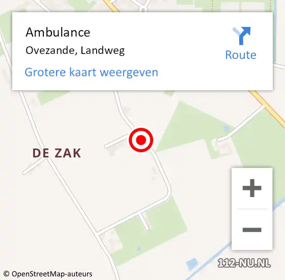 Locatie op kaart van de 112 melding: Ambulance Ovezande, Landweg op 21 augustus 2018 09:15