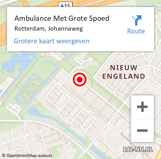 Locatie op kaart van de 112 melding: Ambulance Met Grote Spoed Naar Rotterdam, Johannaweg op 21 augustus 2018 09:21