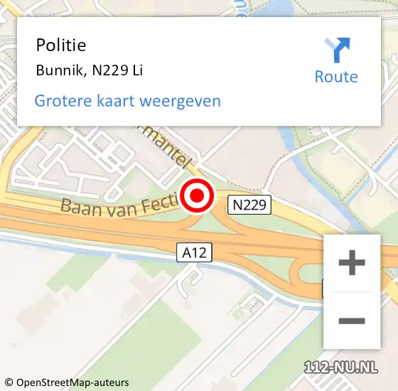 Locatie op kaart van de 112 melding: Politie Bunnik, N229 Li op 21 augustus 2018 10:07