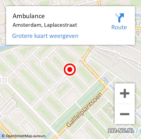 Locatie op kaart van de 112 melding: Ambulance Amsterdam, Laplacestraat op 21 augustus 2018 10:44