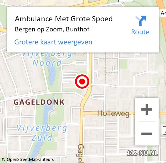 Locatie op kaart van de 112 melding: Ambulance Met Grote Spoed Naar Bergen op Zoom, Bunthof op 21 augustus 2018 11:38
