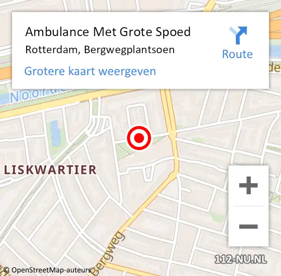 Locatie op kaart van de 112 melding: Ambulance Met Grote Spoed Naar Rotterdam, Bergwegplantsoen op 21 augustus 2018 12:44