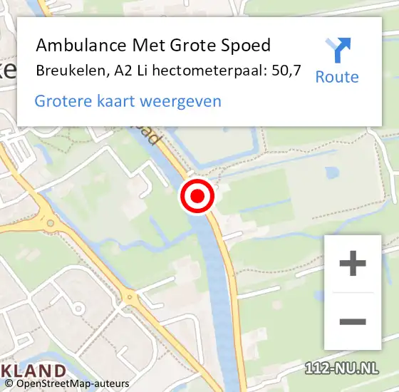 Locatie op kaart van de 112 melding: Ambulance Met Grote Spoed Naar Breukelen, A2 Li hectometerpaal: 50,7 op 21 augustus 2018 13:37