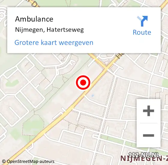 Locatie op kaart van de 112 melding: Ambulance Nijmegen, Hatertseweg op 21 augustus 2018 14:25