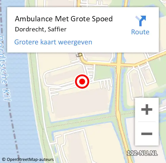 Locatie op kaart van de 112 melding: Ambulance Met Grote Spoed Naar Dordrecht, Saffier op 21 augustus 2018 14:25