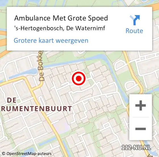 Locatie op kaart van de 112 melding: Ambulance Met Grote Spoed Naar 's-Hertogenbosch, De Waternimf op 21 augustus 2018 14:37