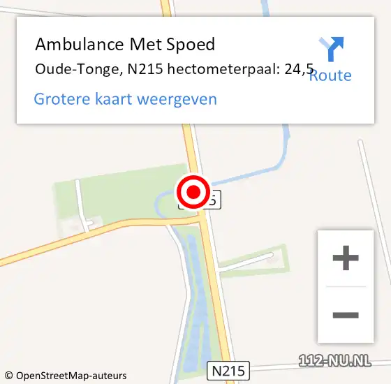 Locatie op kaart van de 112 melding: Ambulance Met Spoed Naar Oude-Tonge, N215 hectometerpaal: 24,5 op 21 augustus 2018 15:12
