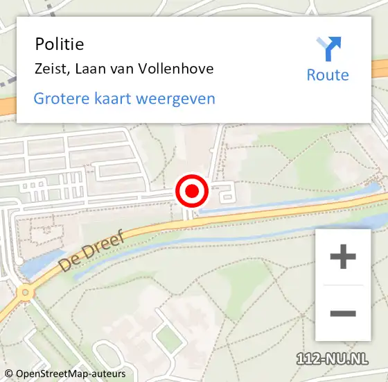 Locatie op kaart van de 112 melding: Politie Zeist, Laan Van Vollenhove op 21 augustus 2018 15:12