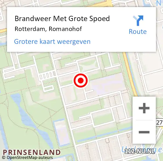 Locatie op kaart van de 112 melding: Brandweer Met Grote Spoed Naar Rotterdam, Romanohof op 21 augustus 2018 16:07