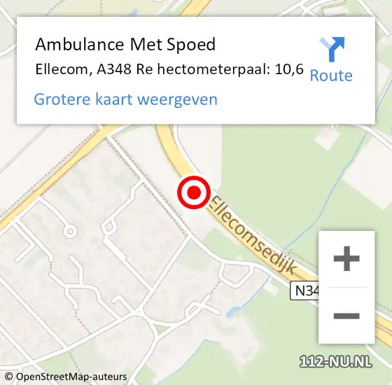Locatie op kaart van de 112 melding: Ambulance Met Spoed Naar Ellecom, A348 Re hectometerpaal: 10,6 op 21 augustus 2018 16:20