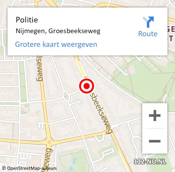Locatie op kaart van de 112 melding: Politie Nijmegen, Groesbeekseweg op 21 augustus 2018 16:23