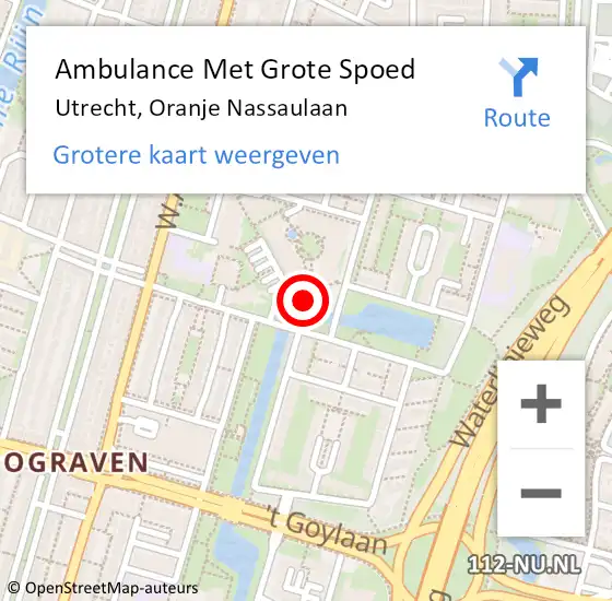 Locatie op kaart van de 112 melding: Ambulance Met Grote Spoed Naar Utrecht, Oranje Nassaulaan op 21 augustus 2018 16:32