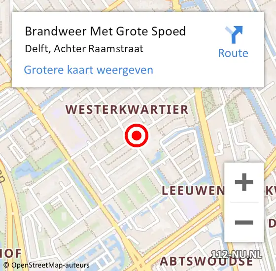 Locatie op kaart van de 112 melding: Brandweer Met Grote Spoed Naar Delft, Achter Raamstraat op 21 augustus 2018 17:18