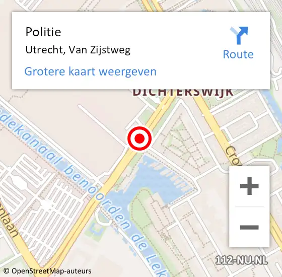 Locatie op kaart van de 112 melding: Politie Utrecht, Van Zijstweg op 21 augustus 2018 17:36