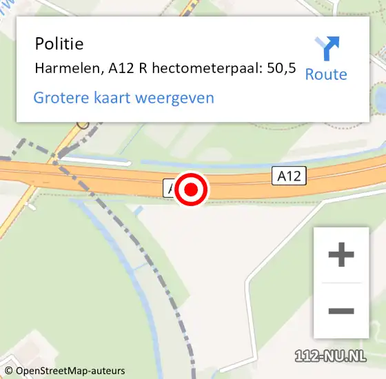 Locatie op kaart van de 112 melding: Politie De Meern, A12 Li hectometerpaal: 54,8 op 21 augustus 2018 18:06