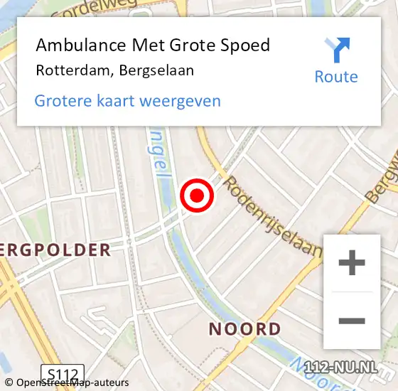 Locatie op kaart van de 112 melding: Ambulance Met Grote Spoed Naar Rotterdam, Bergselaan op 21 augustus 2018 18:27