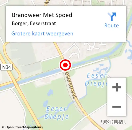Locatie op kaart van de 112 melding: Brandweer Met Spoed Naar Borger, Eeserstraat op 21 augustus 2018 21:27