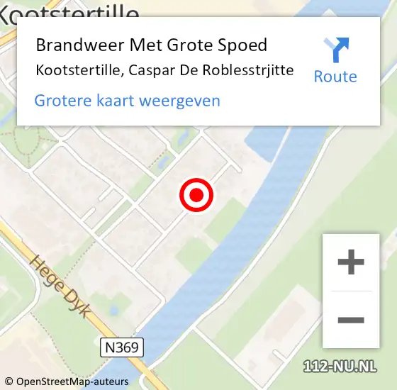 Locatie op kaart van de 112 melding: Brandweer Met Grote Spoed Naar Kootstertille, Caspar De Roblesstrjitte op 21 augustus 2018 21:54
