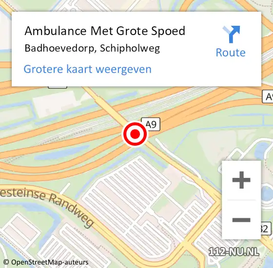 Locatie op kaart van de 112 melding: Ambulance Met Grote Spoed Naar Badhoevedorp, Schipholweg op 21 augustus 2018 22:36